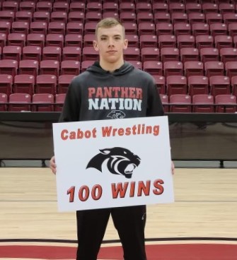 Cole Eason pictured after his 100th wrestling win